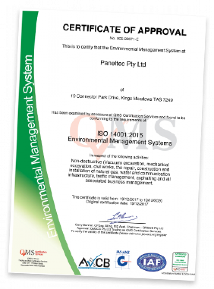 Paneltec ISO 14001 Environmental Certification