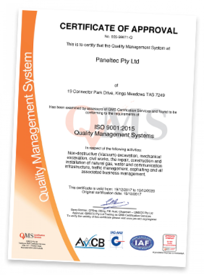 Paneltec ISO 9001 Quality Certification